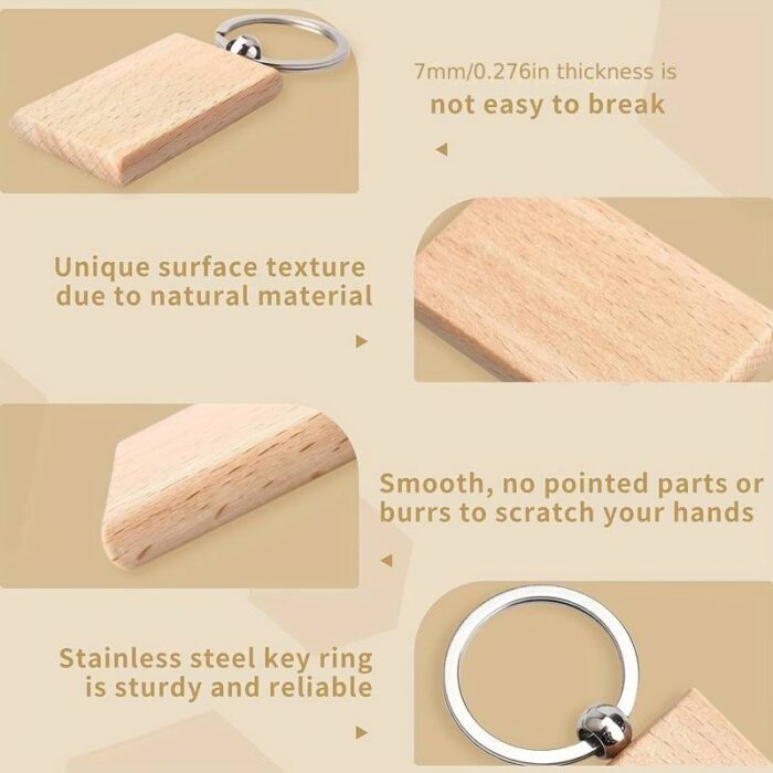 Rectangle Light Wooden Key Chains - Image 3