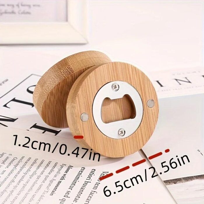 Bamboo Magnetic Round bottle opener - Image 2