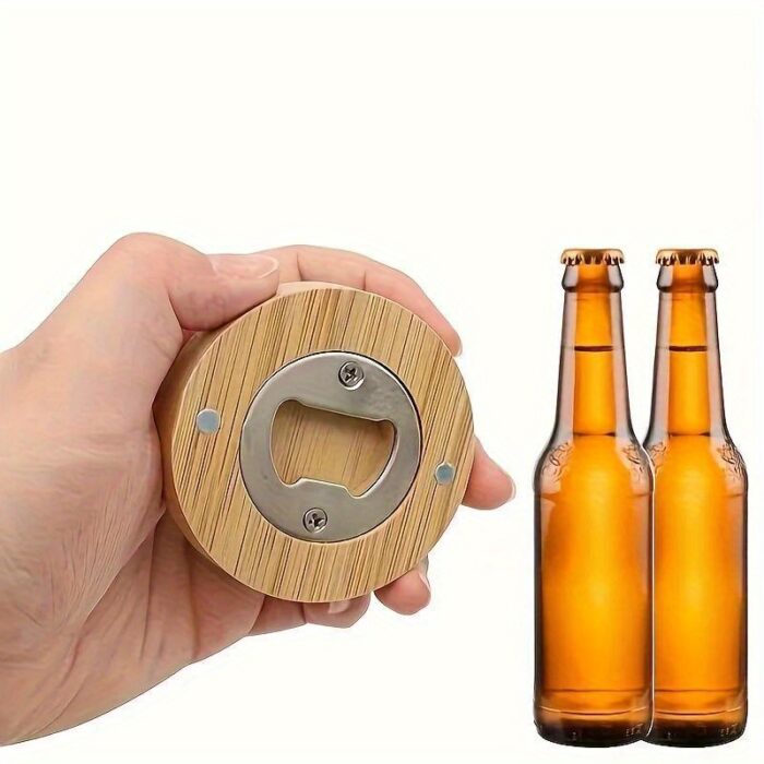 Bamboo Magnetic Round bottle opener - Image 3