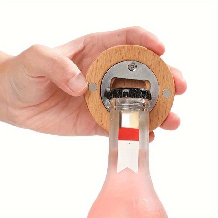 Bamboo Magnetic Round bottle opener - Image 4
