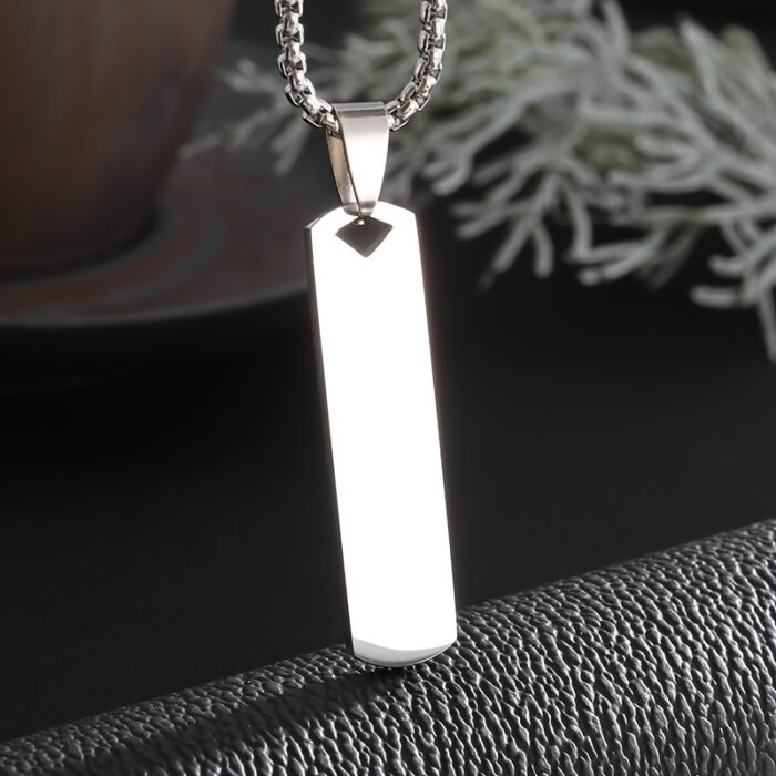 Stainless Steel High Polished Rectangle Tag Pendant - Silver