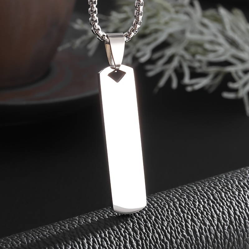 Stainless Steel High Polished Rectangle Tag Pendant - Silver