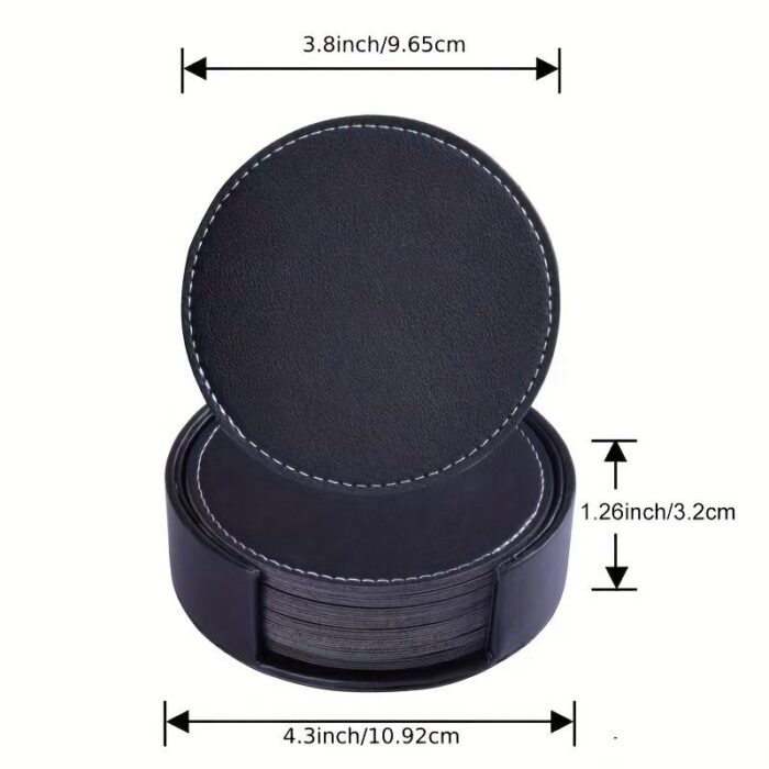 PU Leather Drink Coasters Set (8 coaster and a holder) - Image 2