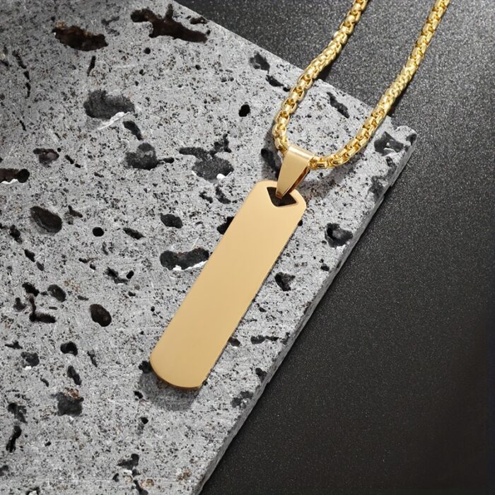 Stainless Steel High Polished Rectangle Tag Pendant - Golden - Image 3