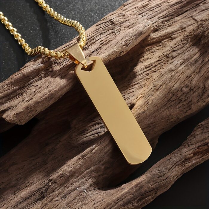 Stainless Steel High Polished Rectangle Tag Pendant - Golden