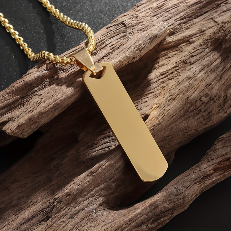 Stainless Steel High Polished Rectangle Tag Pendant - Golden