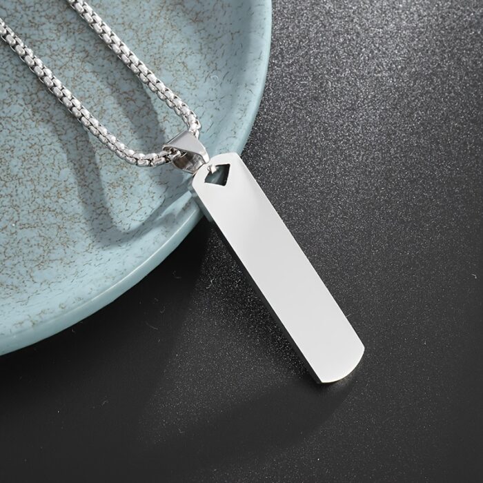 Stainless Steel High Polished Rectangle Tag Pendant - Silver - Image 4