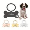 Stainless Steel Bone Shape Dog ID Tag With Paw - Black Anodized