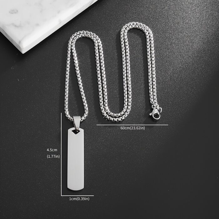 Stainless Steel High Polished Rectangle Tag Pendant - Silver - Image 2