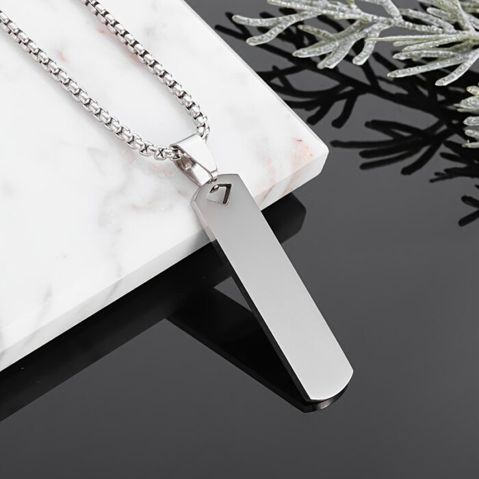 Stainless Steel High Polished Rectangle Tag Pendant - Silver - Image 3