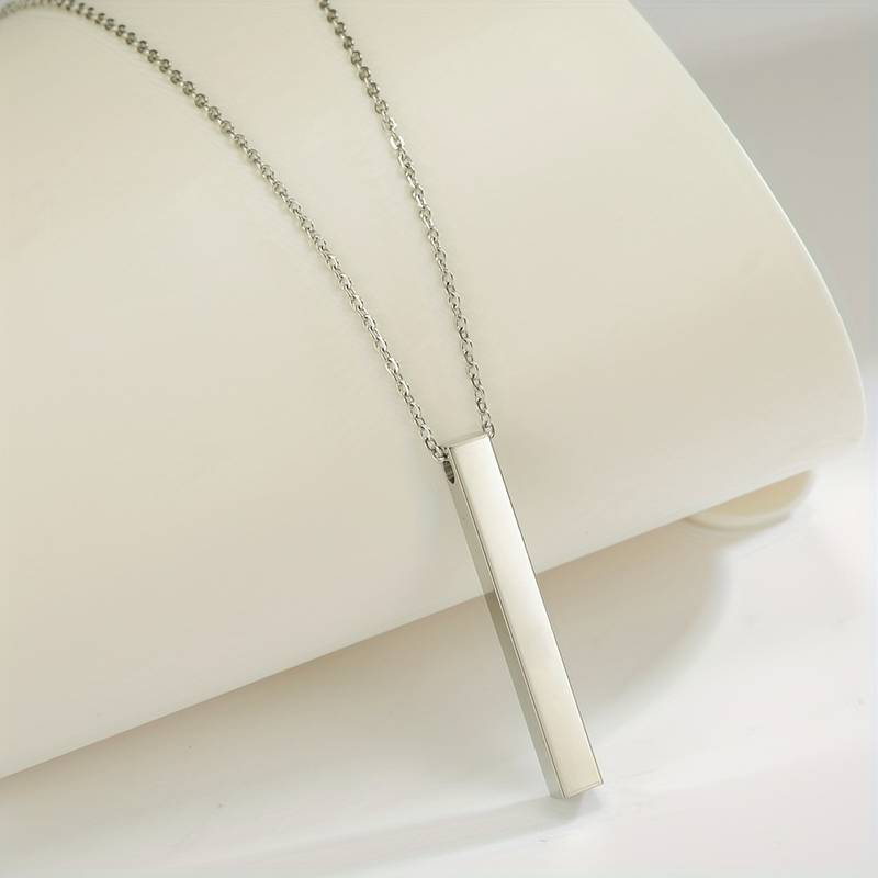 Stainless Steel Wishing Bar Pendant Necklace