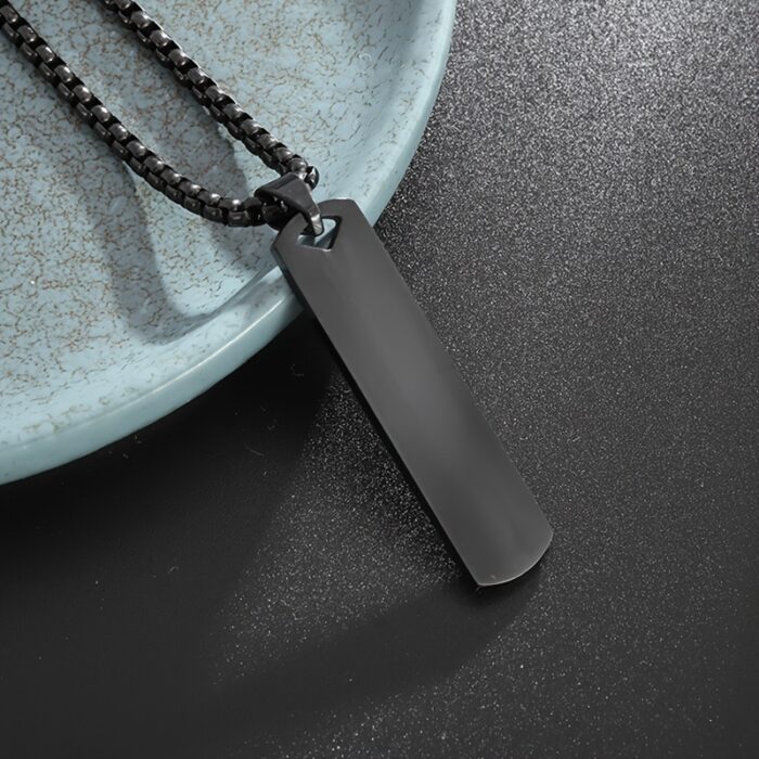 Stainless Steel High Polished Rectangle Tag Pendant - Black - Image 3