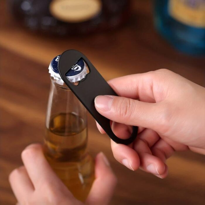 Stainless Steel Flat Bottle Opener With Keychain - Image 2